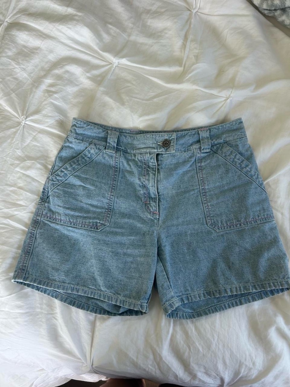 Christopher & Banks Light Wash Denim Shorts with Pink Stitching